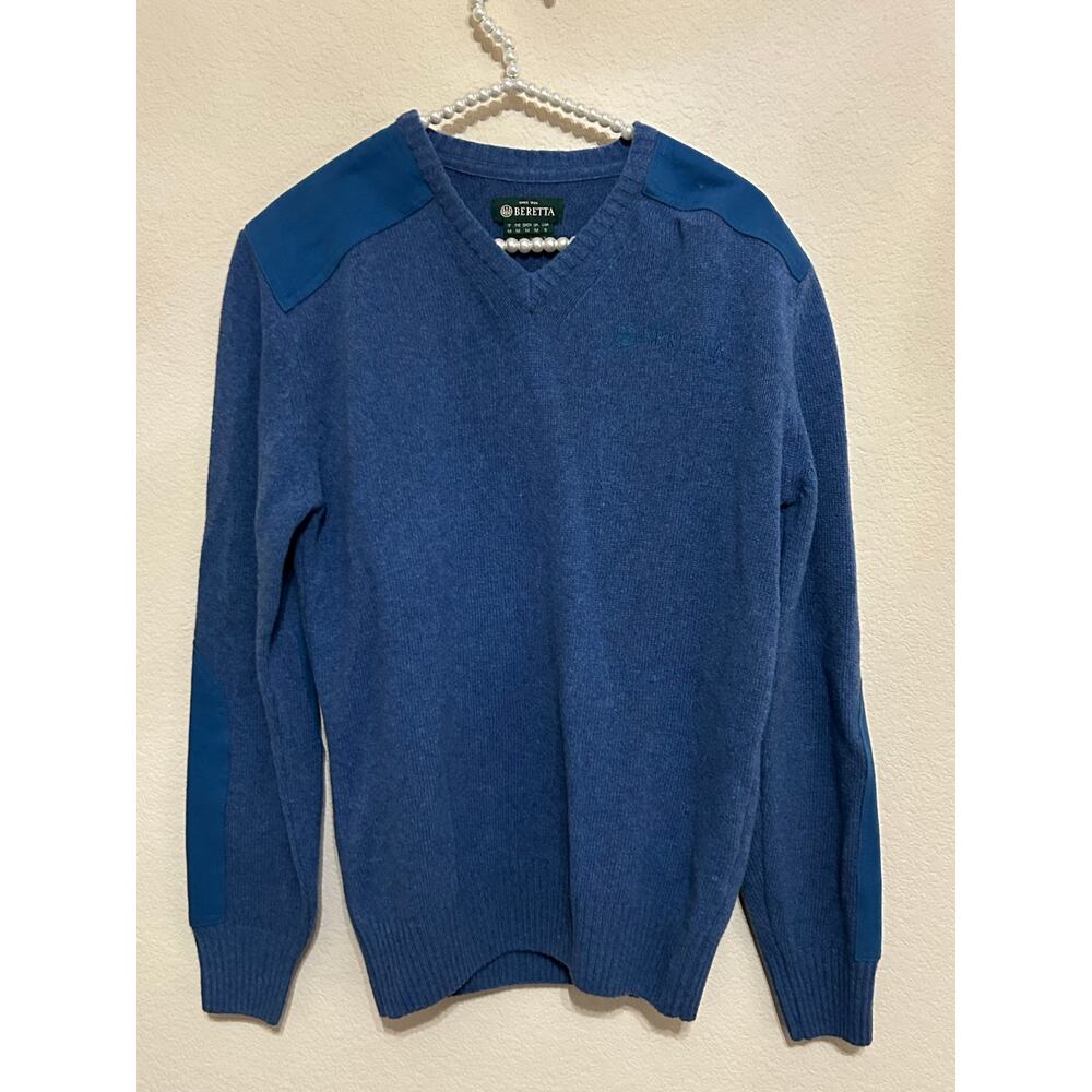 Beretta Wool Sweater Mens Size Small Blue Knit Pullover Jumper Made in Italy